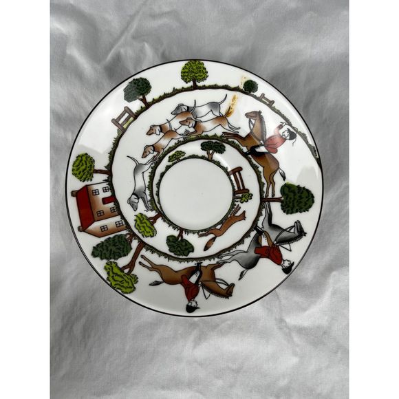 Hunting Scene Teacup Crown Staffordshire Tea Cup and Saucer Set Bone China 6 Pcs - Picture 4 of 9